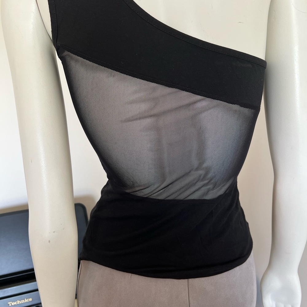 Black One-Shoulder Mesh Top - Picture 2 of 2